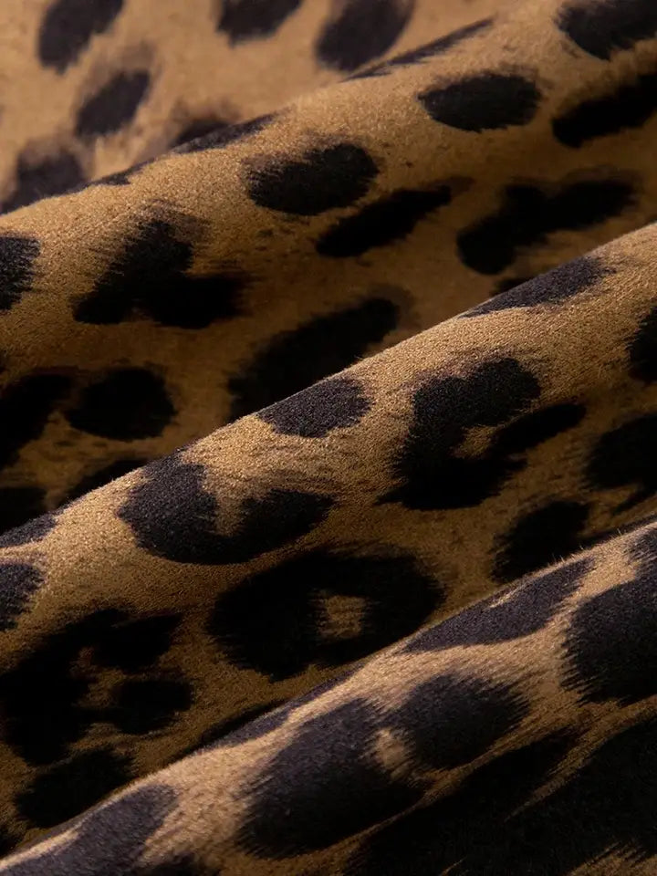 SK81Y Autumn Suede-Like Leopard High Waist A-Line Midi Skirt