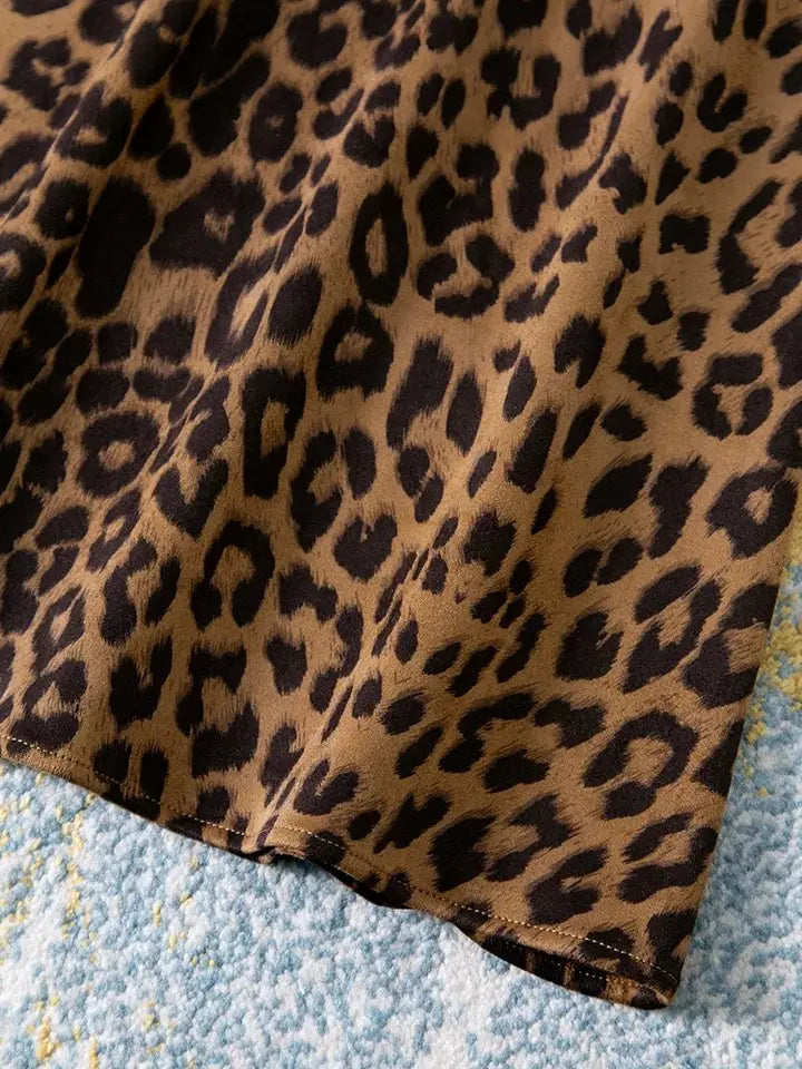 SK81Y Autumn Suede-Like Leopard High Waist A-Line Midi Skirt