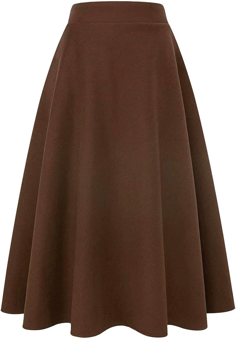 Women's Plaid Wool Skirts Elastic Waist A-Line Pleated Tartan Long Skirts