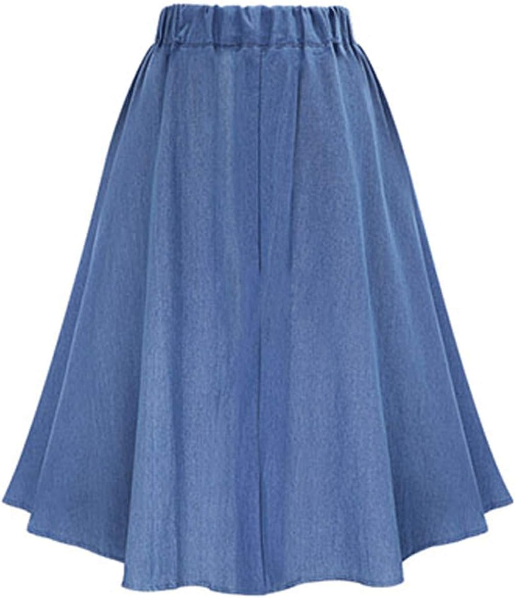 Women's Stretchy High Waist 5-Buttons Front A-Line Flowy Midi Skirts