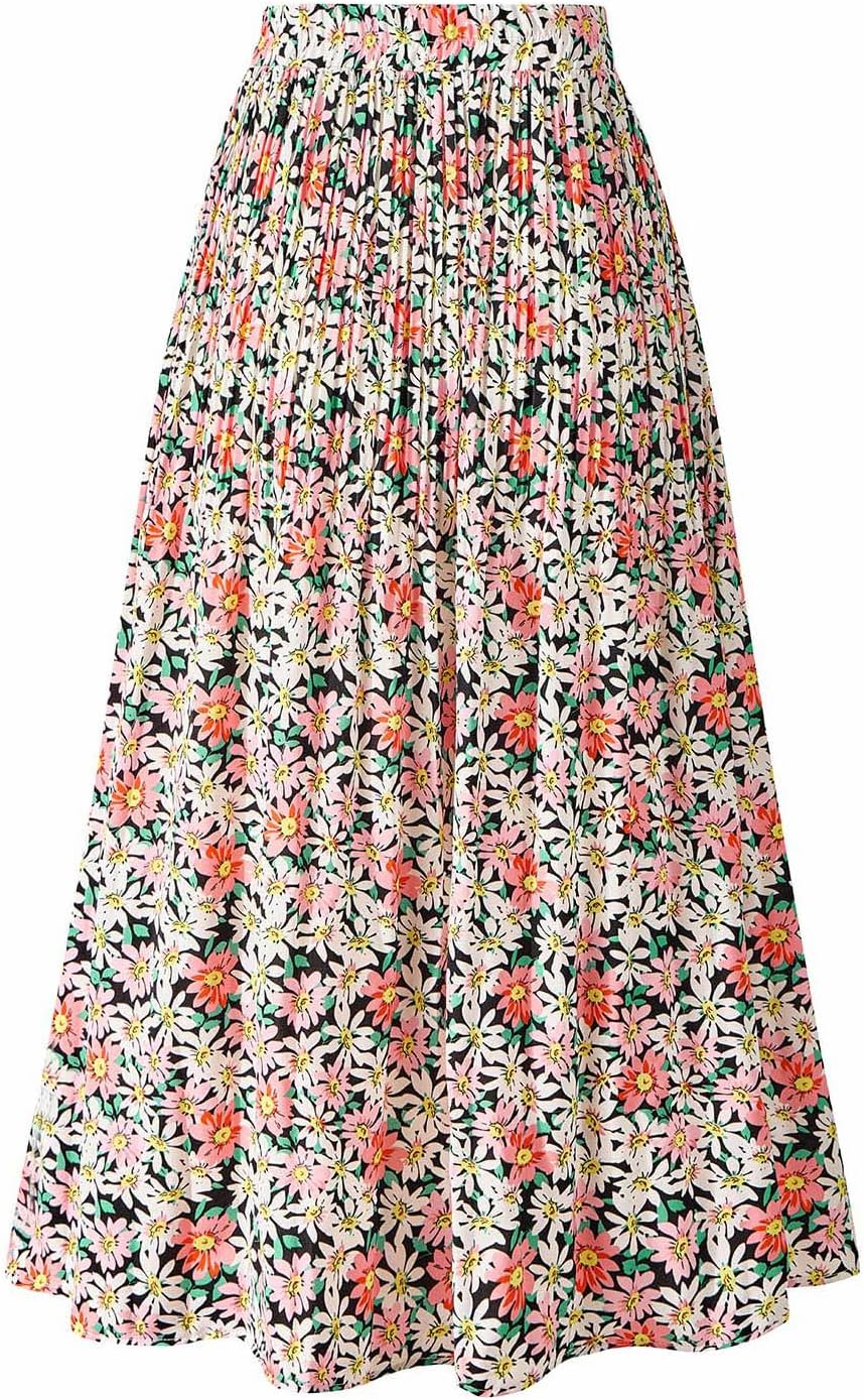 Women's Skirt Leopard Print Midi Long Shirring Skirts High Waisted A Line Skirts