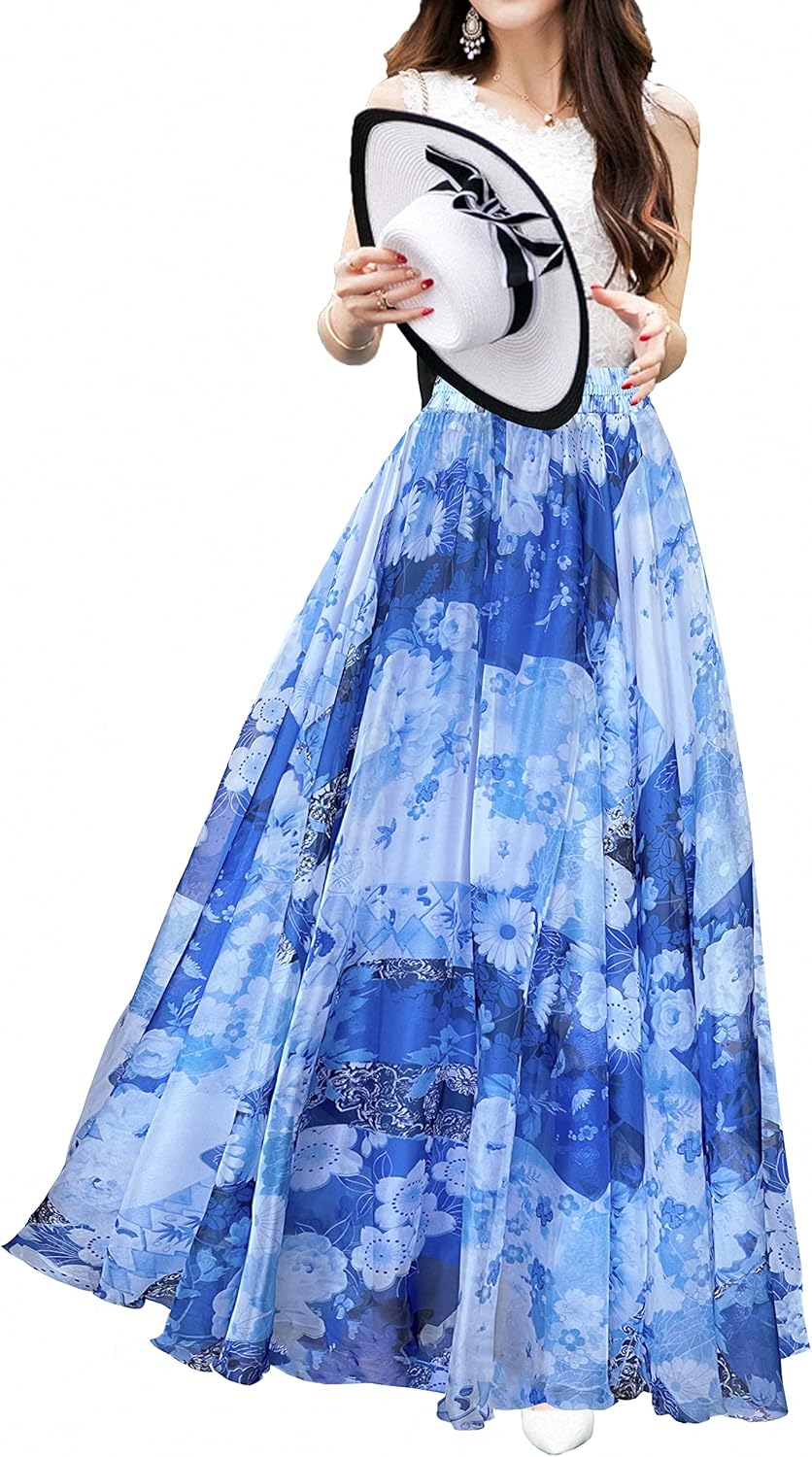 Women Full/Ankle Length Blending Maxi Chiffon Long Skirt Beach Skirt