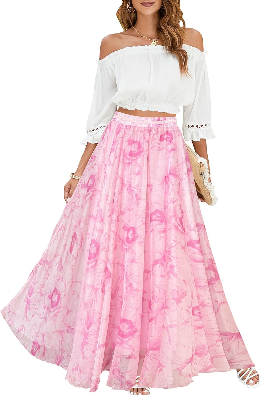 Women Full/Ankle Length Blending Maxi Chiffon Long Skirt Beach Skirt