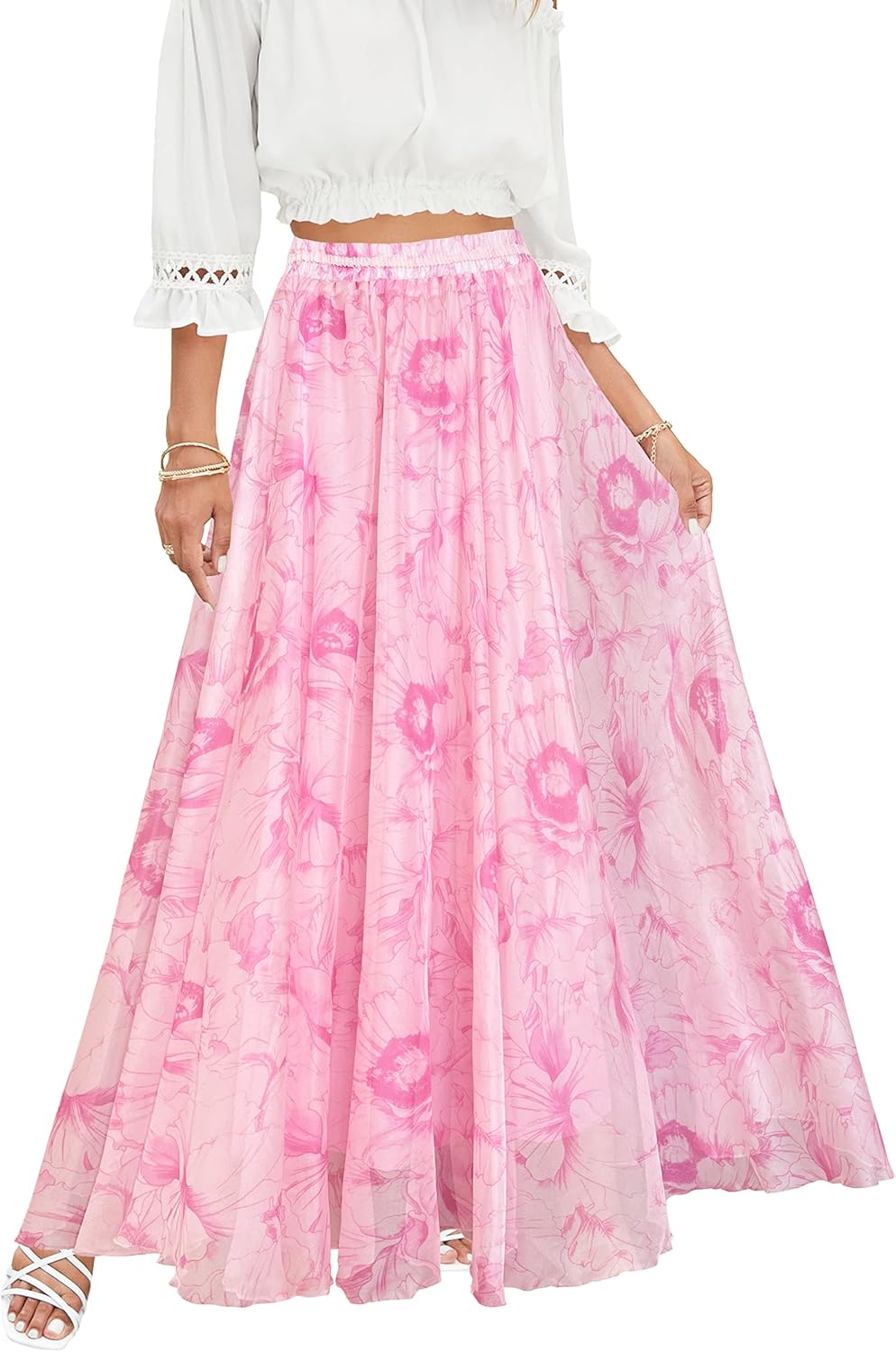 Women Full/Ankle Length Blending Maxi Chiffon Long Skirt Beach Skirt