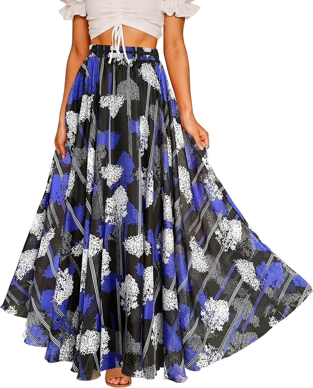 Women Full/Ankle Length Blending Maxi Chiffon Long Skirt Beach Skirt